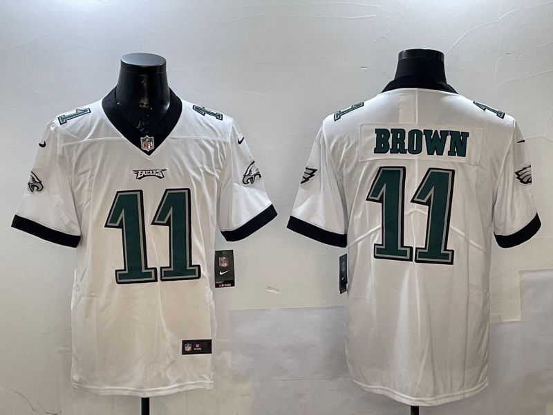 Men Philadelphia Eagles #11 Brown White Second generations 2025 Nike Vapor Limited NFL Jersey style 1
